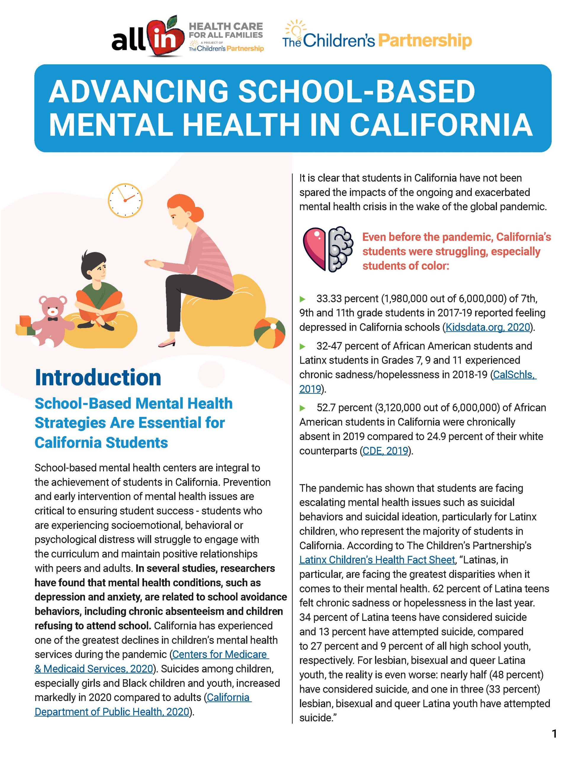 Advancing SchoolBased Mental Health in California The Children's